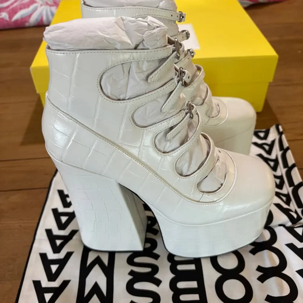 NIB Marc Jacobs The Kiki Platform Ankle Boots White Croc Print Leather US SZ 9W - Picture 7 of 10